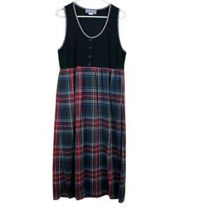Plaid Midi Dress - Black and Red